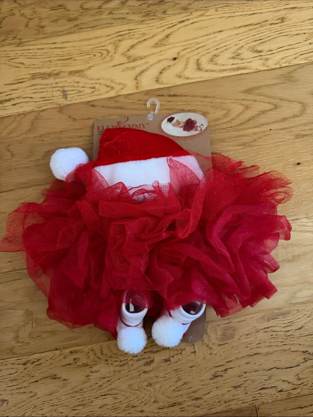 NEW - ELLY & EMMY -0/12M - Set Festive Red Tulle Santa Tutus, Hat  & Booties Set